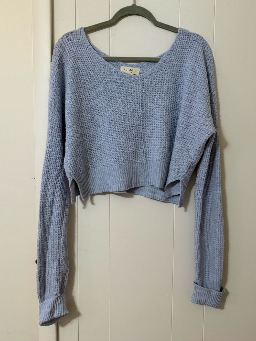 Jessica Simpson Light Blue Cropped Waffle Knit Sweater